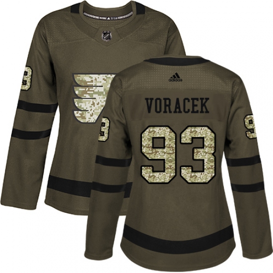 Women's Adidas Philadelphia Flyers #93 Jakub Voracek Authentic Green Salute to Service NHL Jersey - Ujersey