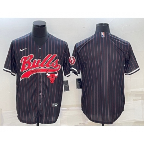 Men's Chicago Bulls Blank Black Pinstripe With Patch Cool Base Stitched Baseball Jersey - Ujersey