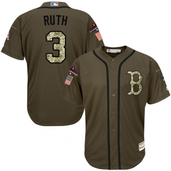 Men's Majestic Boston Red Sox #3 Babe Ruth Authentic Green Salute to Service 2018 World Series Champions MLB Jersey - Ujersey
