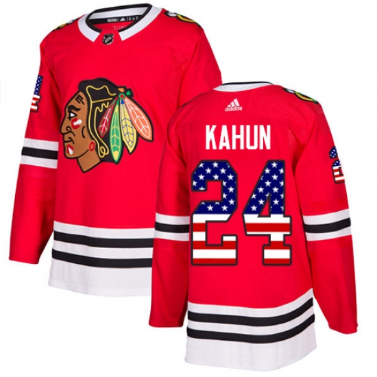 Men's Adidas Chicago Blackhawks #24 Dominik Kahun Red Home Authentic USA Flag Stitched NHL Jersey - Ujersey