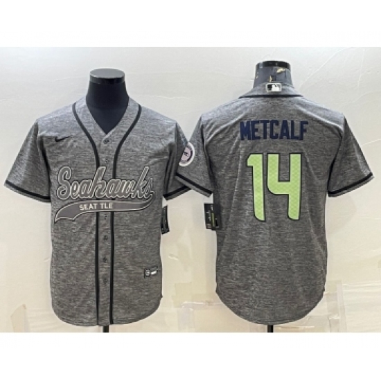 Men's Seattle Seahawks #14 DK Metcalf Grey Gridiron With Patch Cool Base Stitched Baseball Jersey - Ujersey