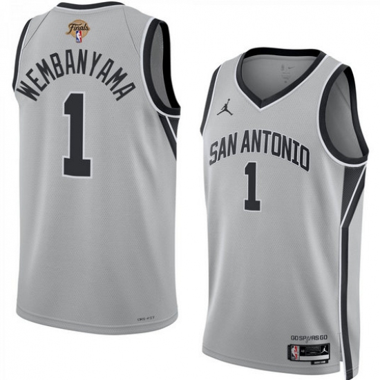 Men's San Antonio Spurs #1 Victor Wembanyama Gray 2026 Finals Stitched Basketball Jersey - Ujersey