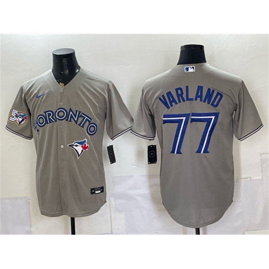 Men's Toronto Blue Jays #77 Louis Varland Gray 50 Seasons Stitched Baseball Jersey
