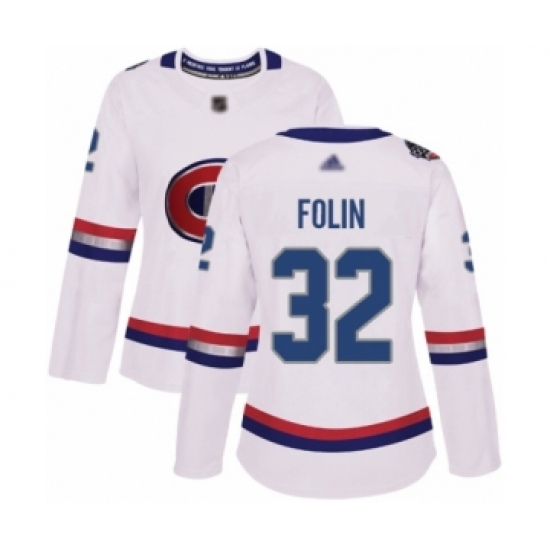 Women's Montreal Canadiens #32 Christian Folin Authentic White 2017 100 Classic Hockey Jersey - Ujersey