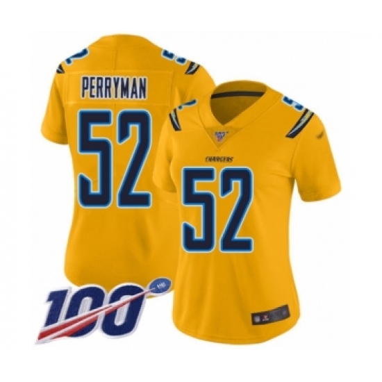 Women's Los Angeles Chargers #52 Denzel Perryman Limited Gold Inverted Legend 100th Season Football Jersey - Ujersey