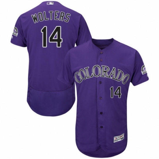 Men's Majestic Colorado Rockies #14 Tony Wolters Purple Alternate Flex Base Authentic Collection MLB Jersey - Ujersey