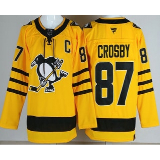 Men's Pittsburgh Penguins #87 Sidney Crosby Yellow Alternate Authentic Jersey - Ujersey