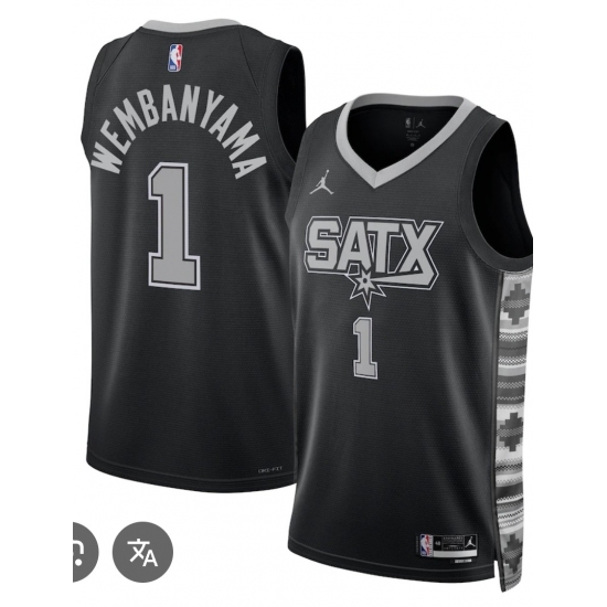 Men's San Antonio Spurs #1 Victor Wembanyama Black 2025 Statement Edition Stitched Basketball Jersey - Ujersey