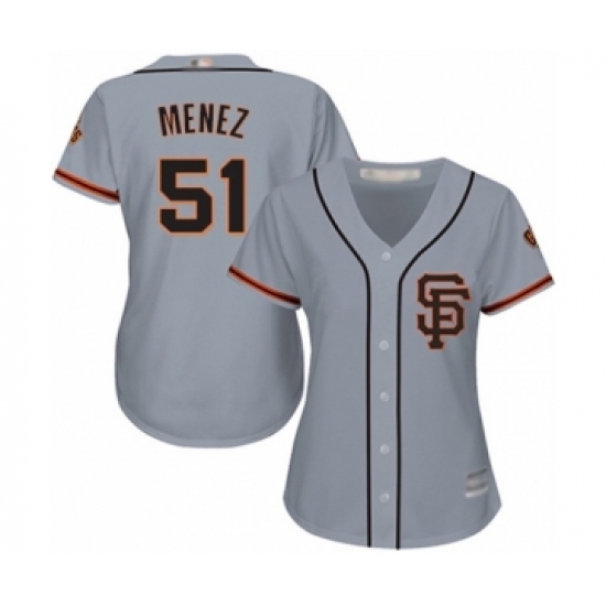 Women's San Francisco Giants #51 Conner Menez Authentic Grey Road 2 Cool Base Baseball Player Jersey - Ujersey