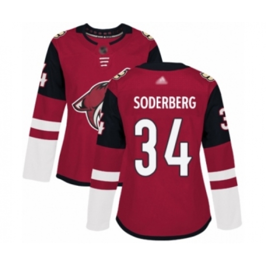 Women's Arizona Coyotes #34 Carl Soderberg Authentic Burgundy Red Home Hockey Jersey - Ujersey