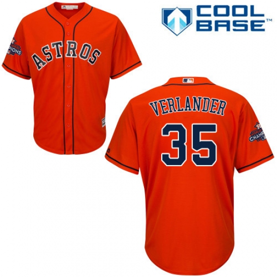 Men's Majestic Houston Astros #35 Justin Verlander Replica Orange Alternate 2017 World Series Champions Cool Base MLB Jersey - Ujersey