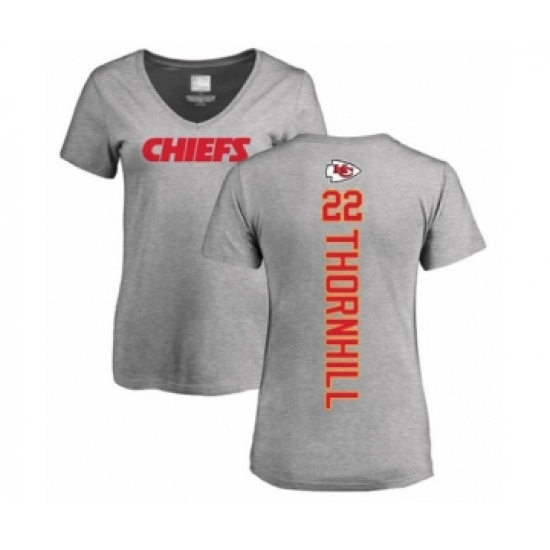 Football Women's Kansas City Chiefs #22 Juan Thornhill Ash Backer V-Neck T-Shirt - Ujersey