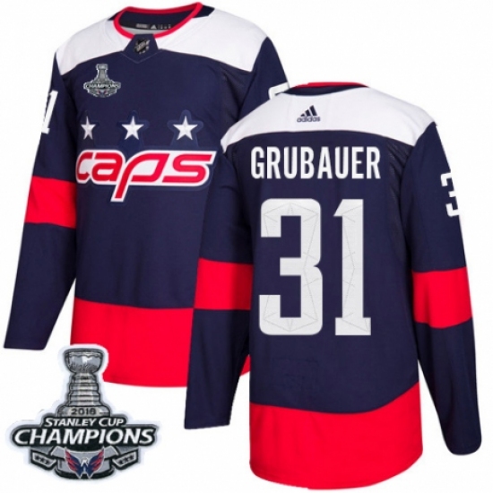 Men's Adidas Washington Capitals #31 Philipp Grubauer Authentic Navy Blue 2018 Stadium Series 2018 Stanley Cup Final Champions NHL Jersey - Ujersey