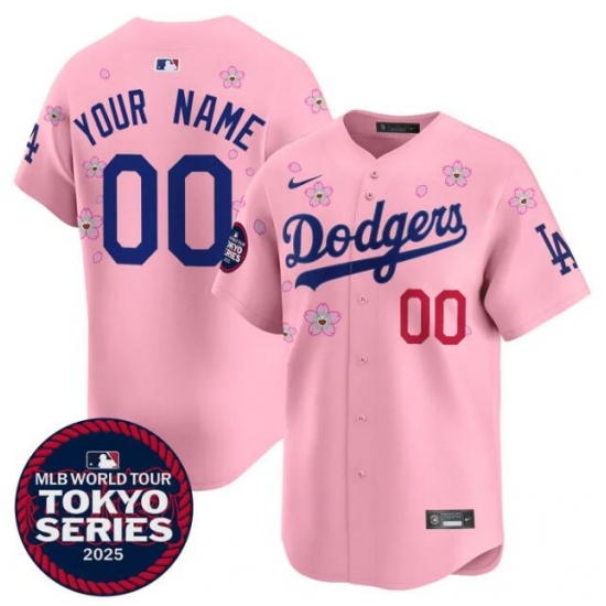 Men's Los Angeles Dodgers Active Player Custom Pink 2025 Tokyo Series Limited Stitched Baseball Jersey - Ujersey