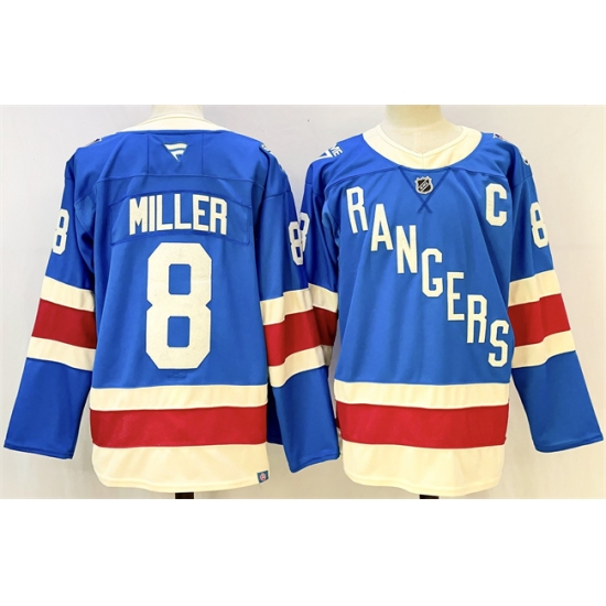 Men's New York Rangers #8 JT Miller Blue 2025 With C Stitched Hockey Jersey - Ujersey