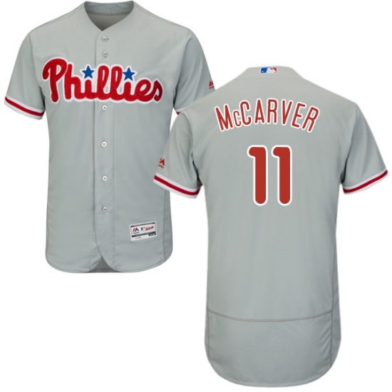 Men's Majestic Philadelphia Phillies #11 Tim McCarver Grey Road Flex Base Authentic Collection MLB Jersey - Ujersey