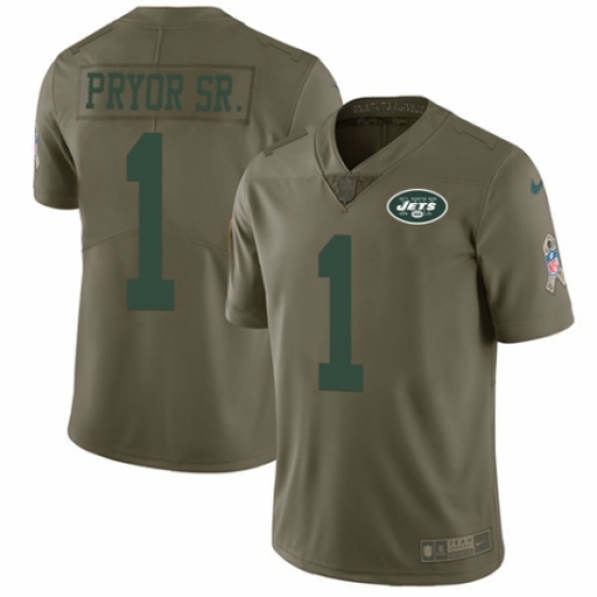 Youth Nike New York Jets #1 Terrelle Pryor Sr. Limited Olive 2017 Salute to Service NFL Jersey - Ujersey