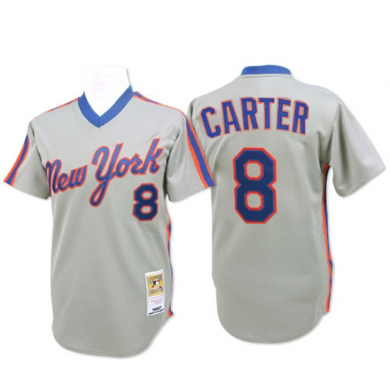 Men's Mitchell and Ness New York Mets #8 Gary Carter Authentic Grey Throwback MLB Jersey - Ujersey