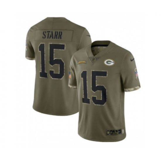 Men's Green Bay Packers #15 Bart Starr 2022 Olive Salute To Service Limited Stitched Jersey - Ujersey
