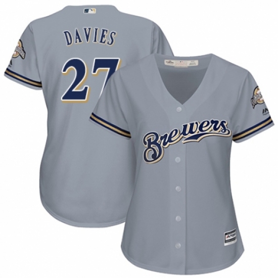 Women's Majestic Milwaukee Brewers #27 Zach Davies Authentic Grey Road Cool Base MLB Jersey - Ujersey