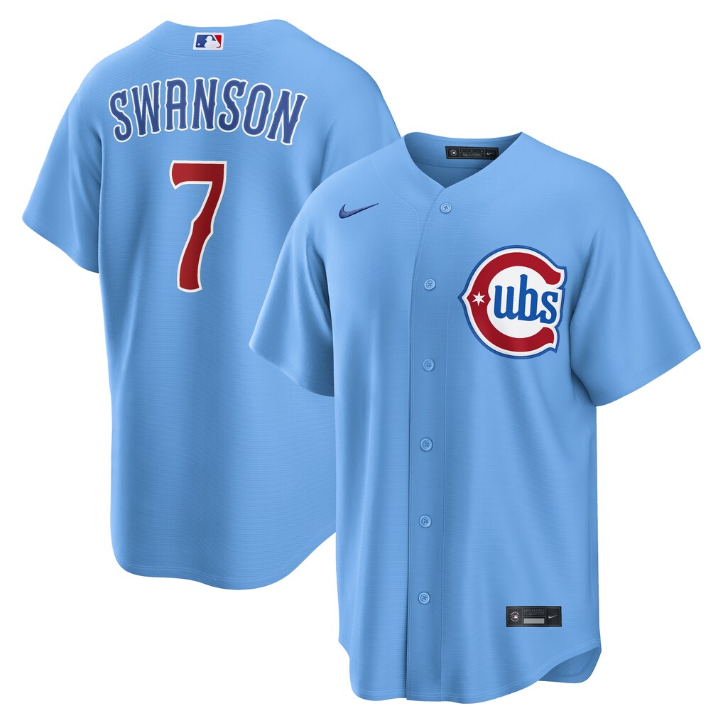 Men's Chicago Cubs Dansby Swanson Nike Light Blue Alternate Replica Jersey - Ujersey