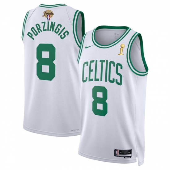 Men's Boston Celtics #8 Kristaps Porzingis White 2024 Finals Champions Association Edition Stitched Basketball Jersey - Ujersey