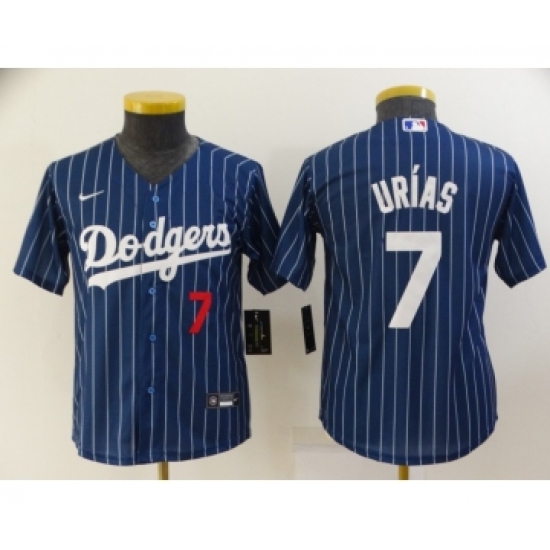 Youth Los Angeles Dodgers #7 Julio Urias Navy Blue Pinstripe Stitched MLB Cool Base Nike Jersey - Ujersey