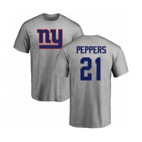 Football New York Giants #21 Jabrill Peppers Ash Name & Number Logo T-Shirt - Ujersey