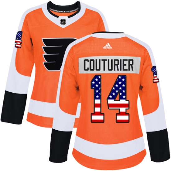 Women's Adidas Philadelphia Flyers #14 Sean Couturier Authentic Orange USA Flag Fashion NHL Jersey - Ujersey