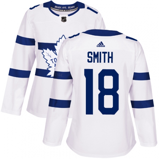 Women's Adidas Toronto Maple Leafs #18 Ben Smith Authentic White 2018 Stadium Series NHL Jersey - Ujersey