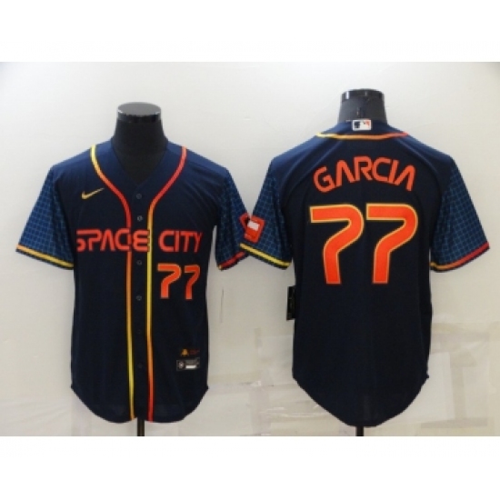 Men's Houston Astros #77 Luis Garcia Number 2022 Navy Blue City Connect Cool Base Stitched Jersey - Ujersey