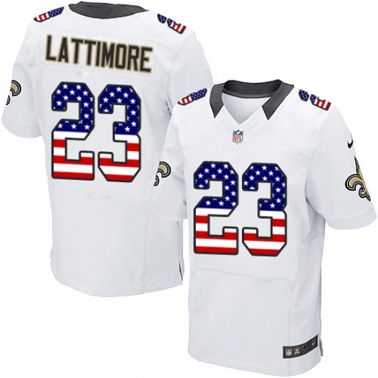 Men's Nike New Orleans Saints #23 Marshon Lattimore Elite White Road USA Flag Fashion NFL Jersey - ujerseystore