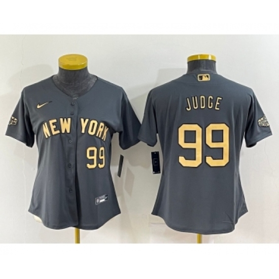 Women's New York Yankees #99 Aaron Judge Number Grey 2022 All Star Stitched Cool Base Nike Jersey - Ujersey