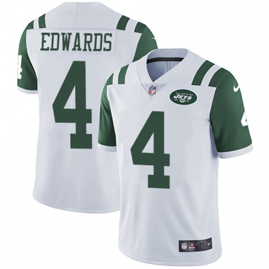 Men's Nike New York Jets #4 Lac Edwards White Vapor Untouchable Limited Player NFL Jersey - Ujersey