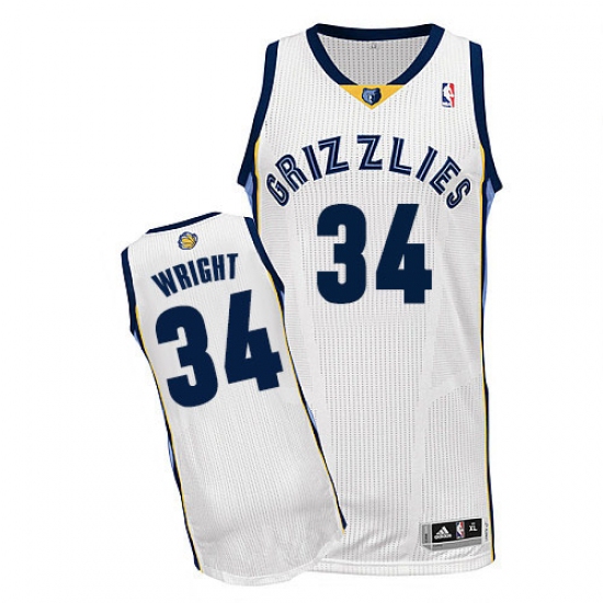 Men's Adidas Memphis Grizzlies #34 Brandan Wright Authentic White Home NBA Jersey - Ujersey
