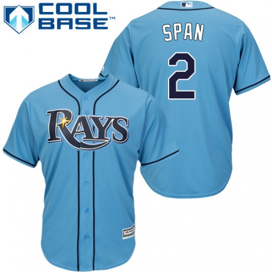 Youth Majestic Tampa Bay Rays #2 Denard Span Authentic Light Blue Alternate 2 Cool Base MLB Jersey - Ujersey
