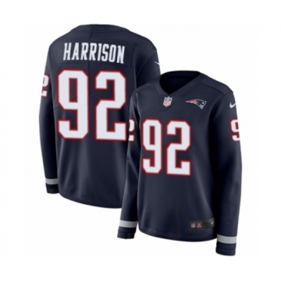 Women's Nike New England Patriots #92 James Harrison Limited Navy Blue Therma Long Sleeve NFL Jersey - Ujersey