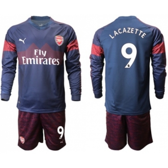 Arsenal #9 Lacazette Away Long Sleeves Soccer Club Jersey