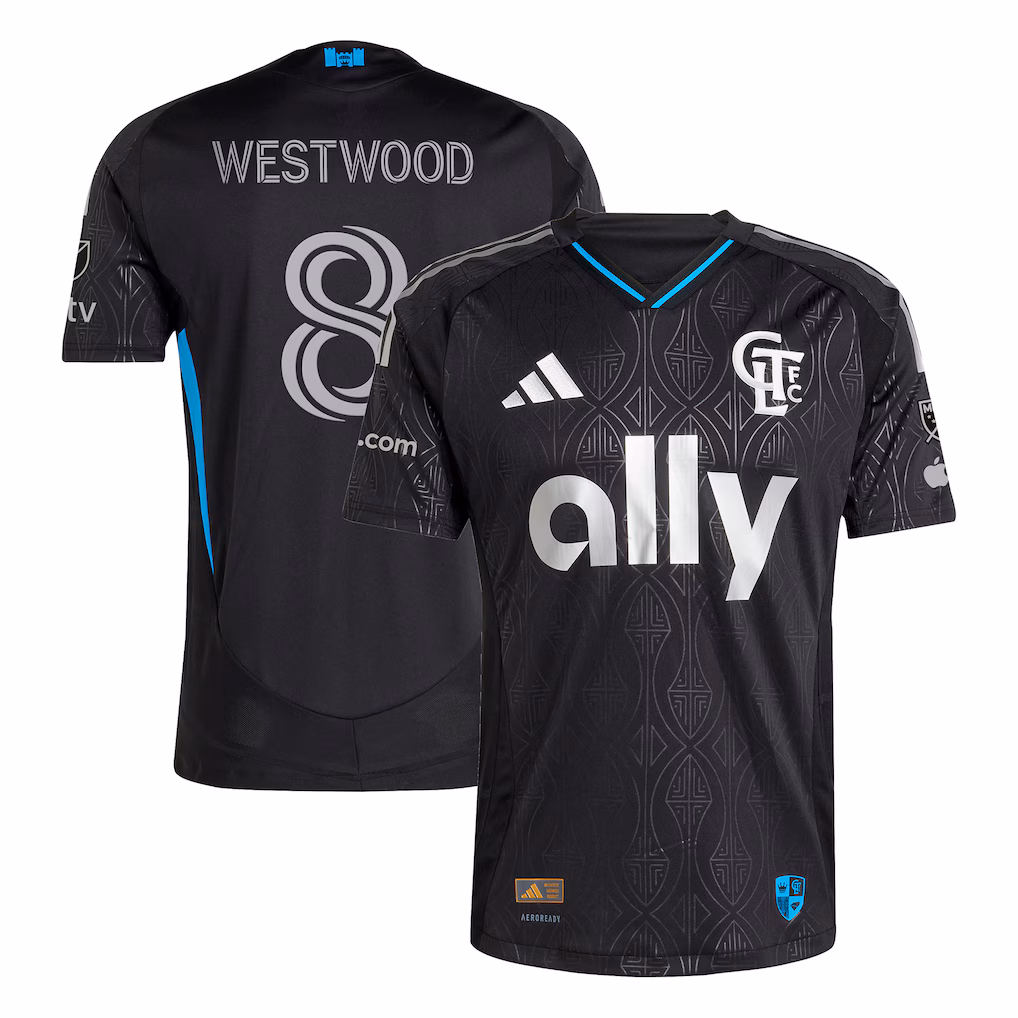 Men's Charlotte FC Ashley Westwood adidas Black 2025 Fortress Kit Authentic Player Jersey - ujerseystore