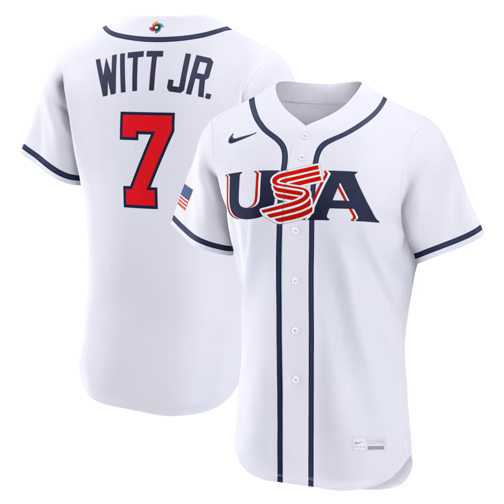 Men's USA Baseball Bobby Witt Jr. Nike White 2026 World Baseball Classic Home Authentic Jersey - Vujersey Los Angeles Rams