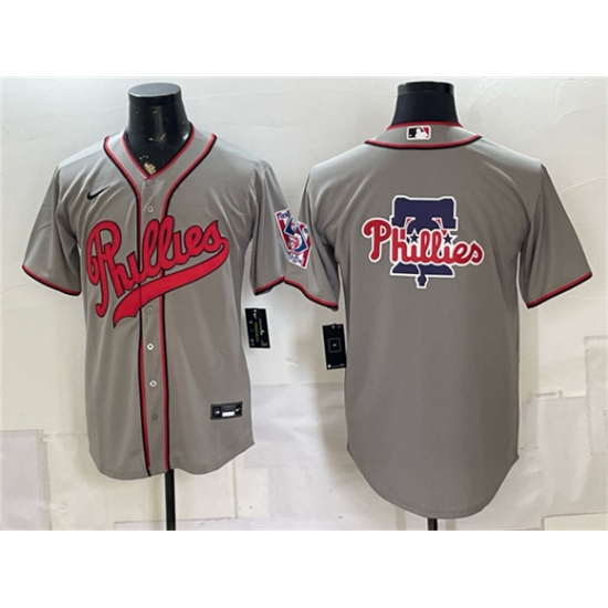 Men's Philadelphia Phillies Team Big Logo Gray 2026 Field of Dreams Stadium Stitched Baseball Jersey - Ujersey