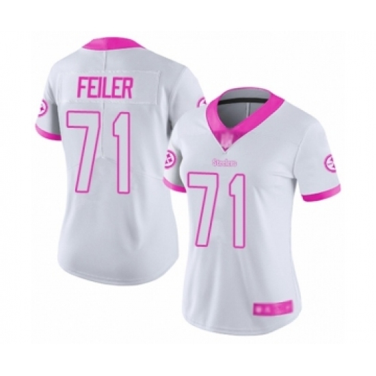 Women's Pittsburgh Steelers #71 Matt Feiler Limited White Pink Rush Fashion Football Jersey - Ujersey