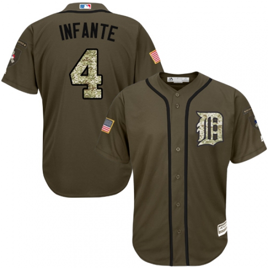 Youth Majestic Detroit Tigers #4 Omar Infante Authentic Green Salute to Service MLB Jersey - Ujersey