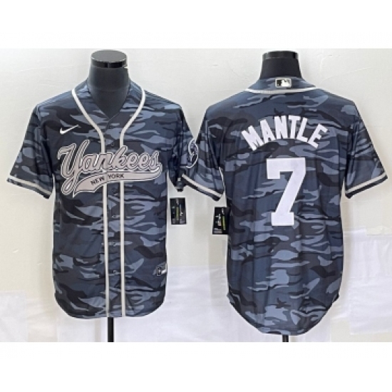 Men's New York Yankees #7 Mickey Mantle Grey Camo Cool Base Stitched Baseball Jersey - Ujersey