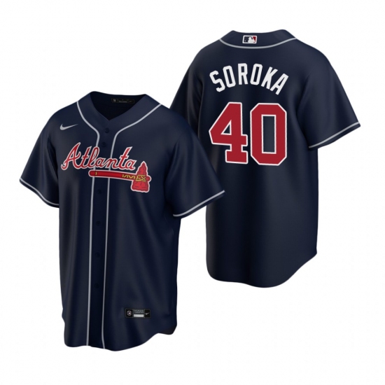 Men's Nike Atlanta Braves #40 Mike Soroka Navy Alternate Stitched Baseball Jersey - Ujersey
