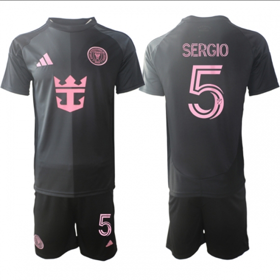 Men's Inter Miami CF #5 Sergio 2025 Black Away Soccer Jersey Suit - Ujersey