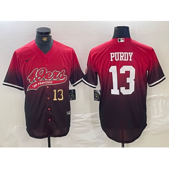 Men's San Francisco 49ers #13 Brock Purdy Number Red Black Stitched Baseball Jersey - Ujersey