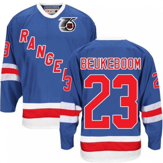 Men's CCM New York Rangers #23 Jeff Beukeboom Authentic Royal Blue 75TH Throwback NHL Jersey - Ujersey