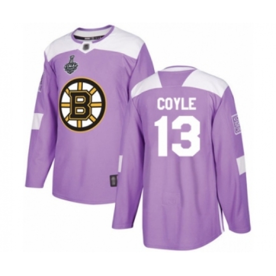 Men's Boston Bruins #13 Charlie Coyle Authentic Purple Fights Cancer Practice 2019 Stanley Cup Final Bound Hockey Jersey - Ujersey