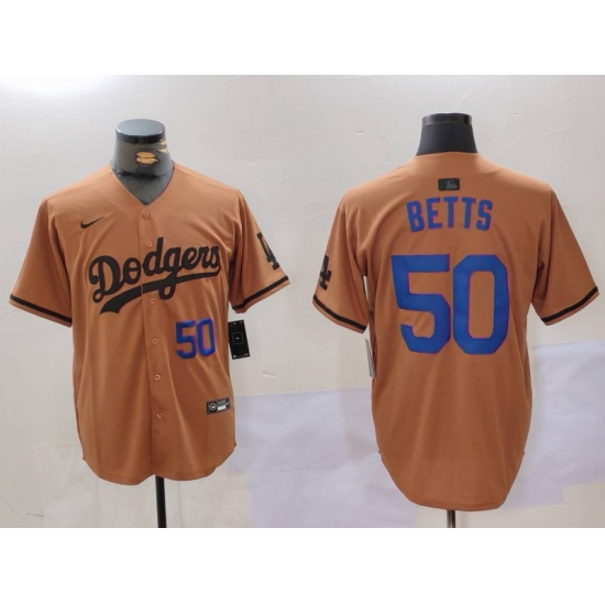 Men's Los Angeles Dodgers #50 Mookie Betts Number Olive Cool Base Limited Stitched Jerseys - Ujersey